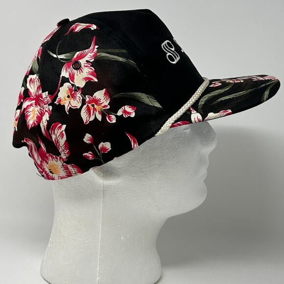 Vintage 80s Seagate Floral Hat Cap Computers Technology Hawaiian Snapback Black - Picture 8 of 9